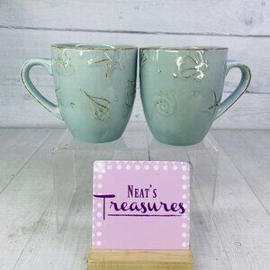 Thomson Pottery CAPE COD Embossed Seashells Stoneware 10.5oz 4"T Cups Mugs Set 2